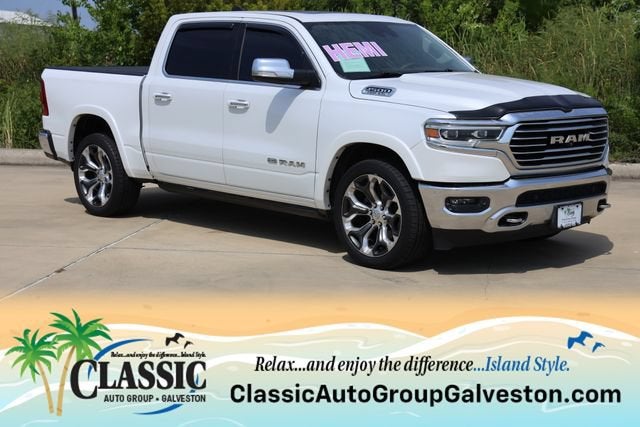 2019 RAM 1500 Longhorn in White — front three-quarter view