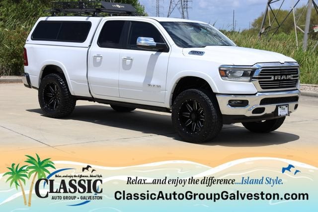 2020 RAM 1500 Laramie in White — front three-quarter view