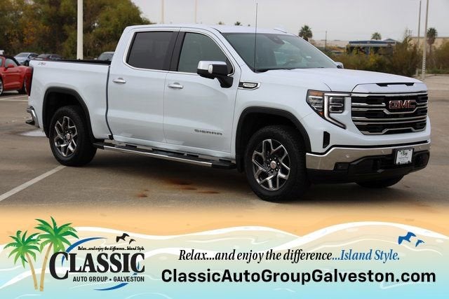 2026 GMC Sierra 1500 SLT in Glacier White Tricoat — front three-quarter view